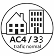 AC4 / 33 :
Sol très résistant, adapté à un usage résidentiel intensif et à un usage commercial intensif. Convient aux zones à fort passage comme les salons, entrées, cuisines, ainsi qu’aux bureaux très fréquentés, commerces ou espaces professionnels exigeants.